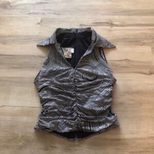 Joseph Ribkoff Gray Crop Top with Notched Collar